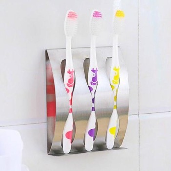 Adhesive stainless steel toothbrush holder