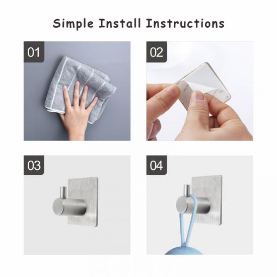 Self-adhesive Stainless Steel removable clear adhesive strong Metal Hook